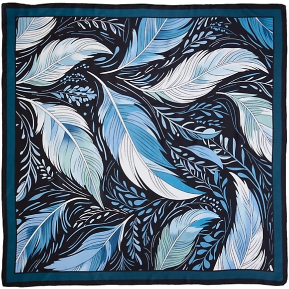 Murdoch Wyoming Traders Wild Rag Blue Black Feather Print 100% Silk Scarf - 34.5\
